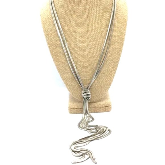 Jewelry - OMEGA CHAIN SILVER TONE TASSEL KNOT LONG STATEMENT NECKLACE
